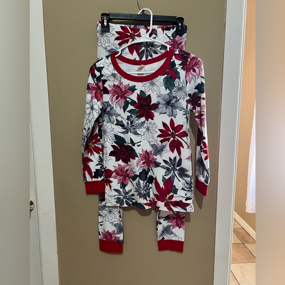 PINK Elephant Kids Pajama Set - Red, White, and Gray Floral Design